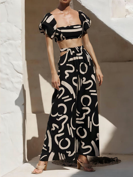 Traje Vestido Elegante con Mangas Abullonadas y Abertura Decorativa - Image 2
