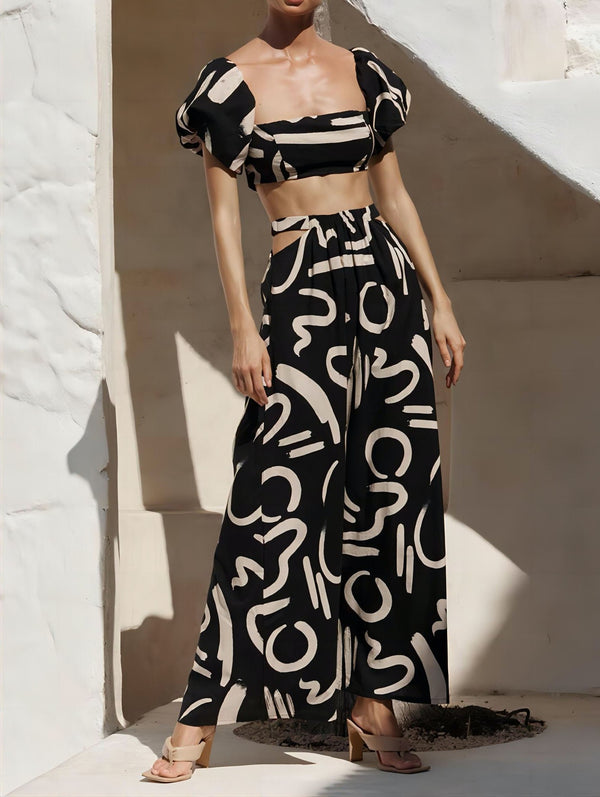 Traje Vestido Elegante con Mangas Abullonadas y Abertura Decorativa