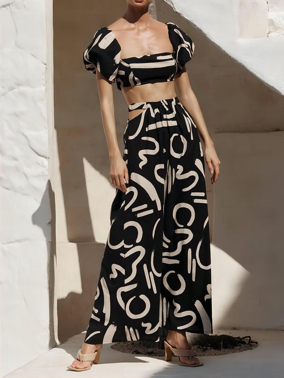 Traje Vestido Elegante con Mangas Abullonadas y Abertura Decorativa