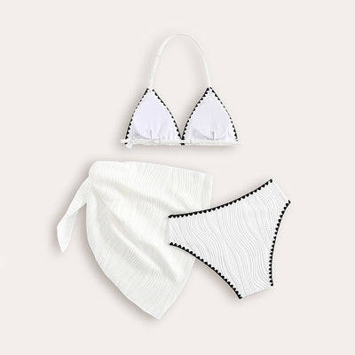 Traje de Baño Tres Piezas Color Sólido para Playa y Vacaciones - Image 10