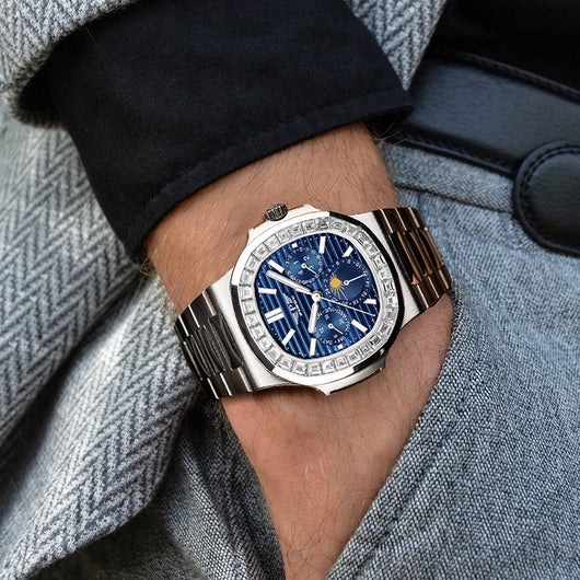 Reloj Elegante para Hombre Esfera Azul Diamante Diseño Cuadrado Grande - Image 12
