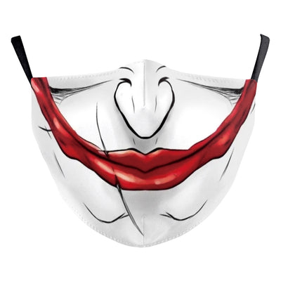 Red textured Halloween face mask with a grotesque skin design, prominent nose, and open mouth, featuring black ear loops. - Image 27
