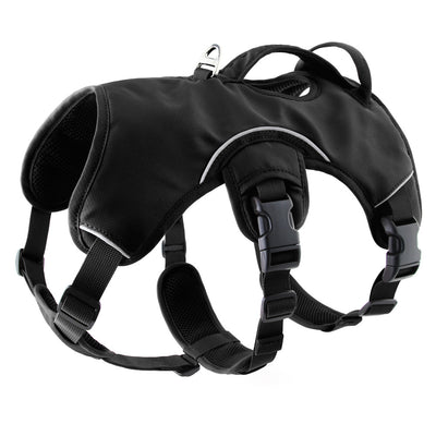Orange dog harness with reflective trim, black buckles, and a top handle, designed for large dogs. - Image 4