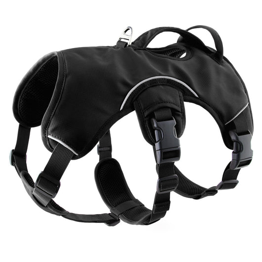 Orange dog harness with reflective trim, black buckles, and a top handle, designed for large dogs. - Image 4
