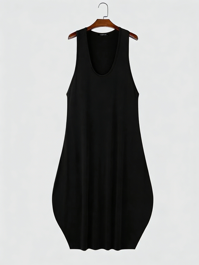 Vestido Maxi Flare Negro Hombre Cuello en U Sin Mangas Cintura Alta - Image 3