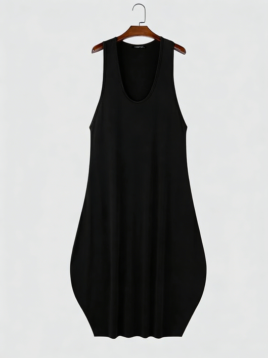 Vestido Maxi Flare Negro Hombre Cuello en U Sin Mangas Cintura Alta - Image 3