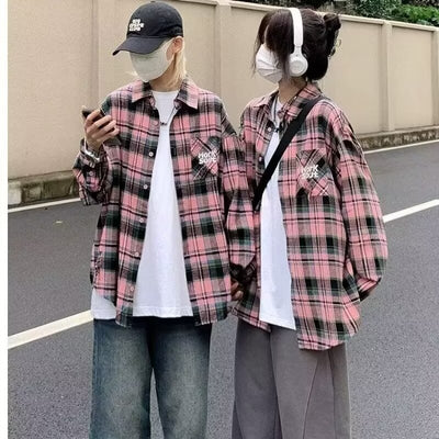 Camisa Vintage Tie-dye Cuadros Manga Larga Estilo Japonés para Hombre Otoño - Image 4