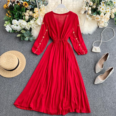 Vestido Largo de Mujer con Bordado Industrial y Cintura Ajustable - Image 3