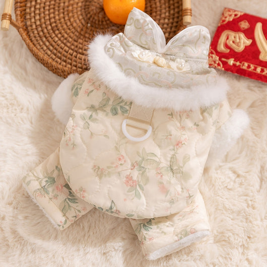 Mono Acolchado para Perros Pequeños Estilo Tang Floral Chino - Ropa de Invierno - Image 9