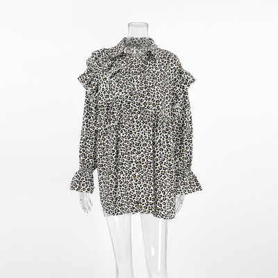 Blusa Leopardo con Volantes Manga Larga para Mujer - Image 7