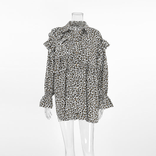 Blusa Leopardo con Volantes Manga Larga para Mujer - Image 7