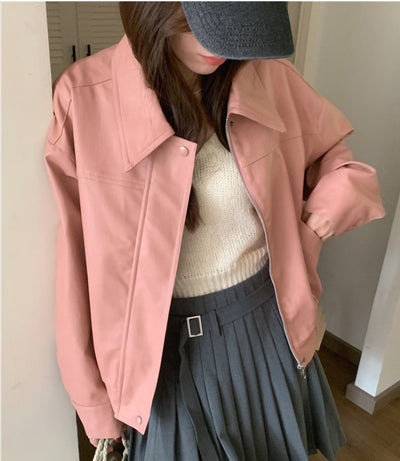 Chaqueta de Cuero Cropped Retro Americana para Mujer - Estilo Cool y Sofisticado - Image 2