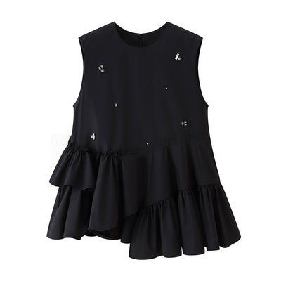Blusa sin Mangas con Diseño Irregular y Volantes Perlados para Mujer