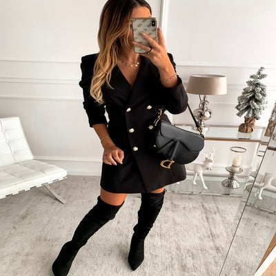 Blazer Doble Botonadura Manga Larga Elegante y Versátil