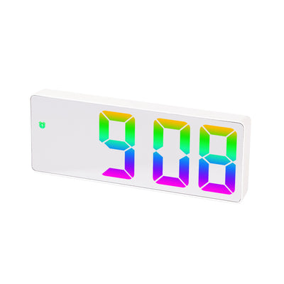 Modern rectangular digital alarm clock with a mirrored face and large, colorful LED numbers displaying the time. - Image 4