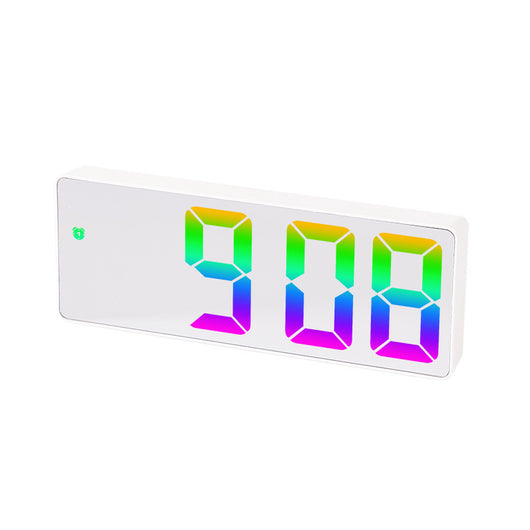 Modern rectangular digital alarm clock with a mirrored face and large, colorful LED numbers displaying the time. - Image 4