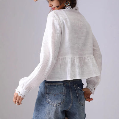 Blusa Suelta de Encaje Hueco Francés para Mujer - Image 4