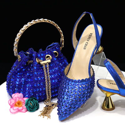 Bolso de Piedra Colorida con Zapatos de Tacón Medio y Punta Afilada para Mujer - Image 5