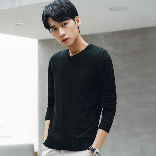 Suéter de Punto Coreano Slim Fit Cuello V Color Sólido Algodón Premium - Image 2
