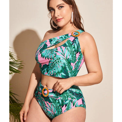 Traje de Baño Deportivo Estampado Talla Grande con Diseño Modular
