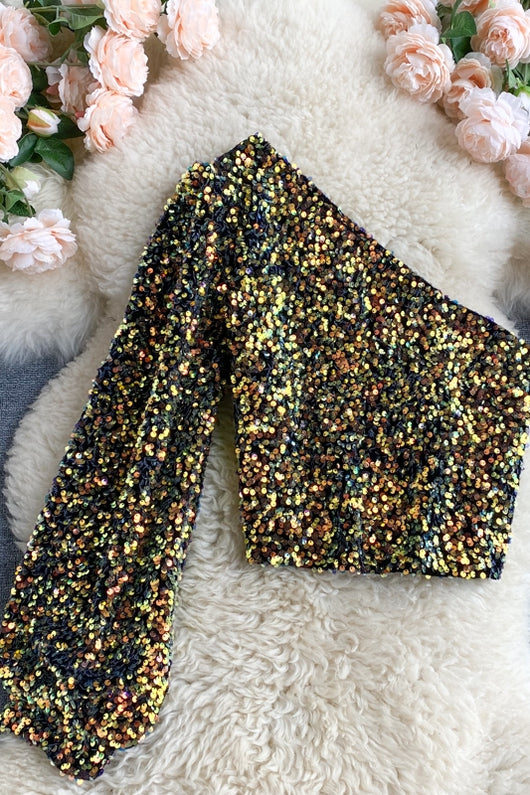 Blusa Corta Brillante con Lentejuelas Versátil - Image 3