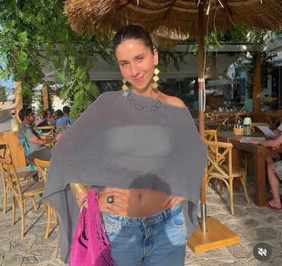 Blusa Tejida de Protección Solar con Capa Irregular para Mujer - Image 10