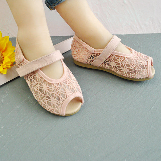 Zapatos de Red Calada para Niñas Estilo Coreano con Velcro - Diseño Tipo Boca de Pez - Image 2