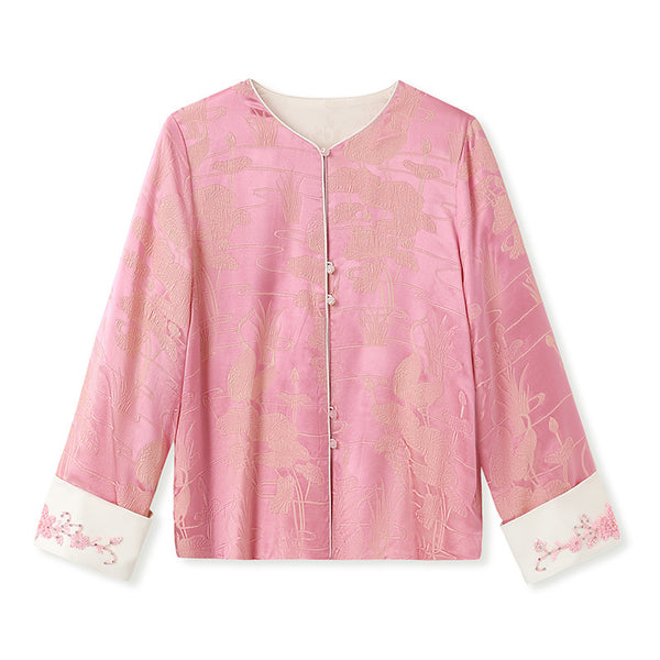Blusa Retro Estilo Chino con Bordado de Cuentas en Seda Mulberry - Image 6
