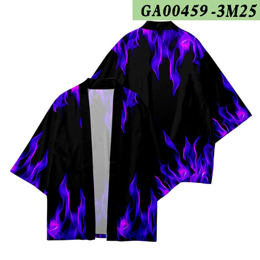 Kimono Haori de Verano con Estampado de Paisaje y Bloques de Color - Cardigan Suelto para Hombre - Image 2
