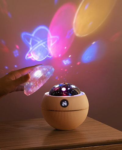 Pink spherical humidifier with a white top, ribbed texture, rose gold band, and a digital display showing 73%. - Image 7