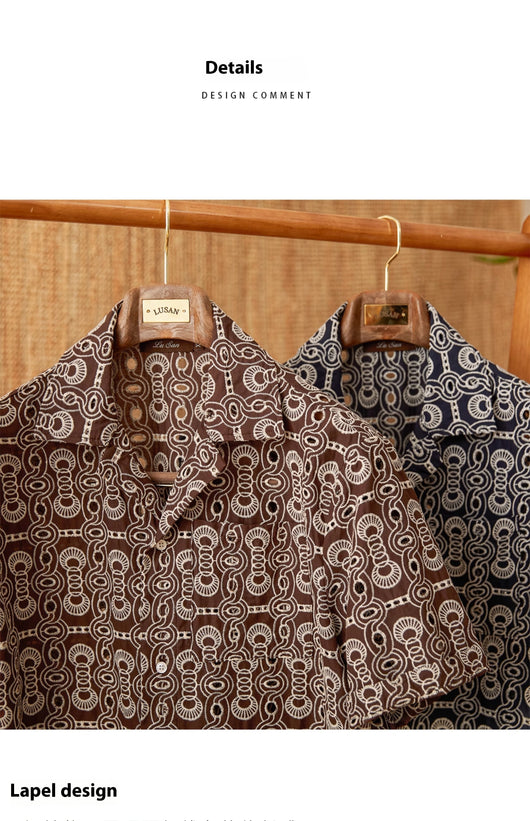 Camisa Casual Cuello Cubano con Bordado Vintage de Algodón - Image 11
