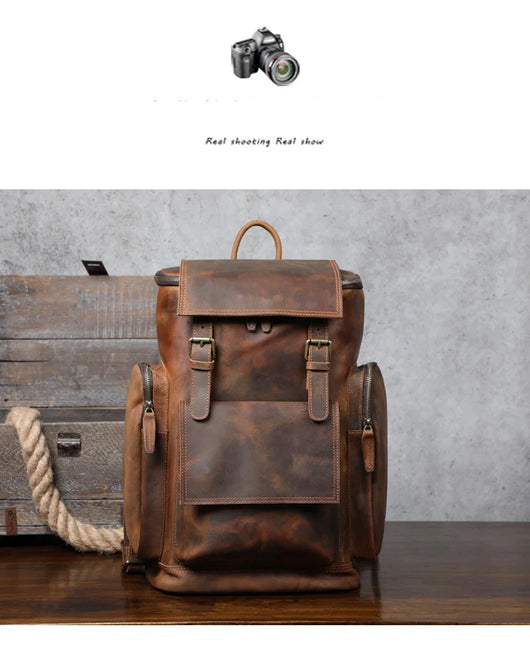 Mochila de Cuero Vintage Crazy Horse de Gran Capacidad - Image 10