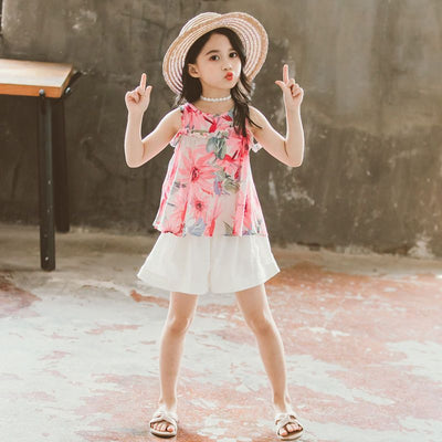 Conjunto de Verano para Niñas Estilo Coreano Occidental con Shorts y Manga Corta - Image 4