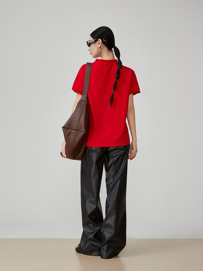 Playera Roja con Bordado Chino y Hombros Fruncidos para Mujer - Image 5