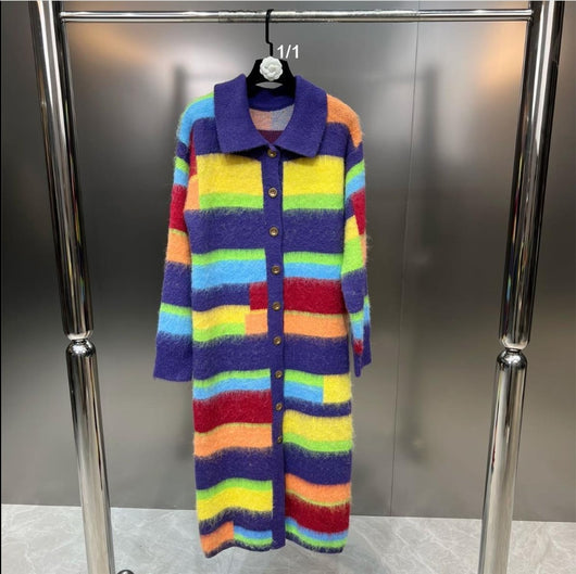 Cardigan Retro Arcoíris a Rayas - Estilo Relajado - Image 12