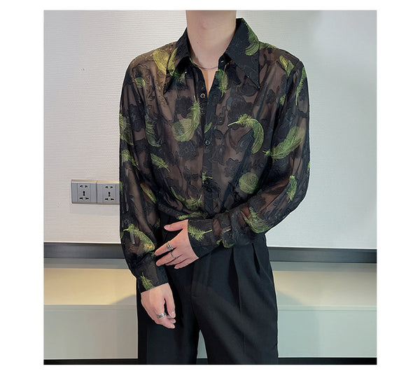 Camisa de Malla Transpirable con Bordados de Plumas - Protección Solar Elegante - Image 7