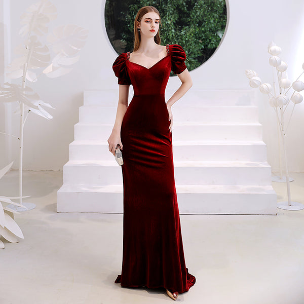Vestido de Noche Rojo Vino Corte Sirena para Mujer