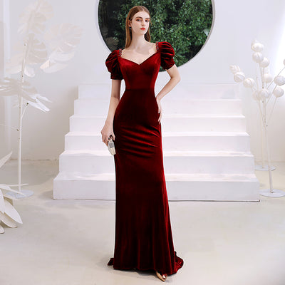 Vestido de Noche Rojo Vino Corte Sirena para Mujer