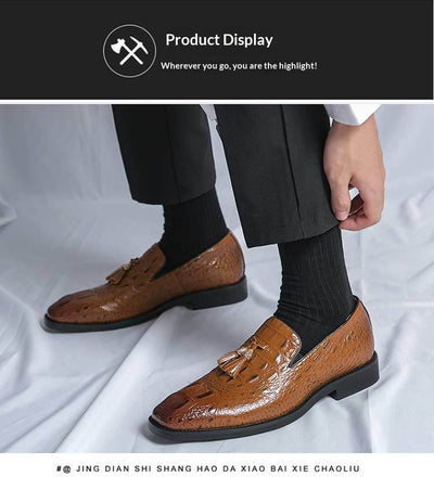 Zapatos de Cuero para Hombre Estilo Coreano con Patrón Cocodrilo y Borlas - Image 8
