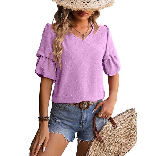 Blusa Elegante de Gasa con Cuello en V y Mangas Abullonadas - Image 6