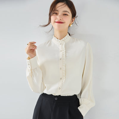 Blusa Elegante de Gasa Francesa con Cuello Volante - Image 4