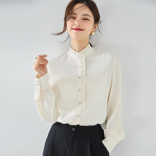 Blusa Elegante de Gasa Francesa con Cuello Volante - Image 4