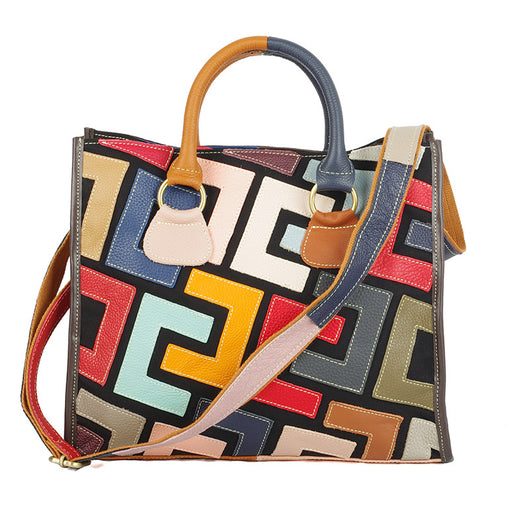 Bolso Crossbody de Cuero con Patrón Geométrico y Contraste de Colores - Image 4