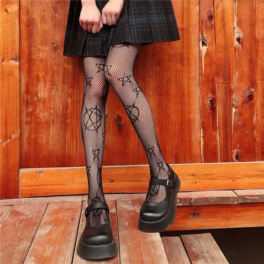 Medias de Malla Negra y Blanca Estilo Harajuku - Diseño Hueco Trendy - Image 23