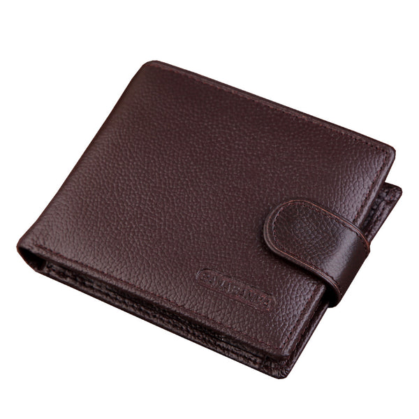 Cartera Corta de Cuero Genuino Estilo Retro con Cierre de Cremallera