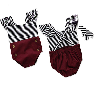 Conjunto Romper Infantil de Rayas con Mangas Volantes + Diadema - Image 11