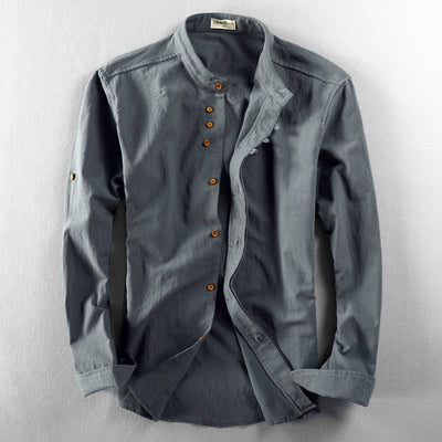 Camisa de Lino Casual Hombre Cuello Mao Estilo Asiático - Image 3