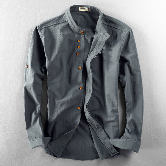 Camisa de Lino Casual Hombre Cuello Mao Estilo Asiático - Image 3