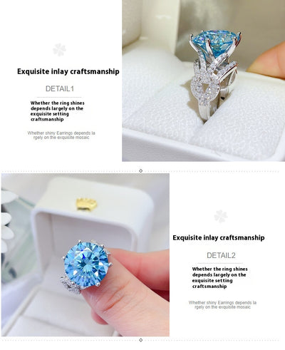 Anillo de Lujo con Moissanita Azul de 10 Quilates - Diamante Completo para Mujer - Image 12