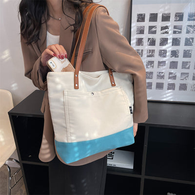 Bolsa de Hombro Estilo Asiático con Contraste de Colores - Gran Capacidad para Compras y Trabajo - Image 13
